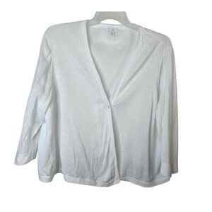 J. Jill White Linen Blend Single Button Cardigan Sweater XL Tall 3/4 Sleeve